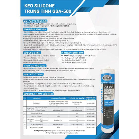 KEO SILICONE TRUNG TÍNH GSA-A500